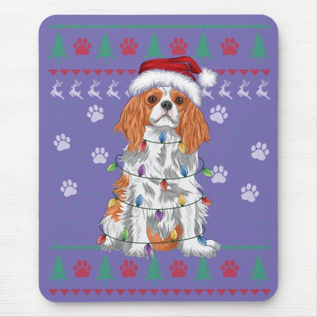 Tapis De Souris Cavalier King Charles Spaniel Christmas Ugly Sweat (Devant)