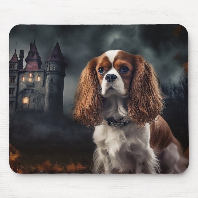 Tapis De Souris Cavalier King Charles Spaniel Halloween effrayant (Devant)
