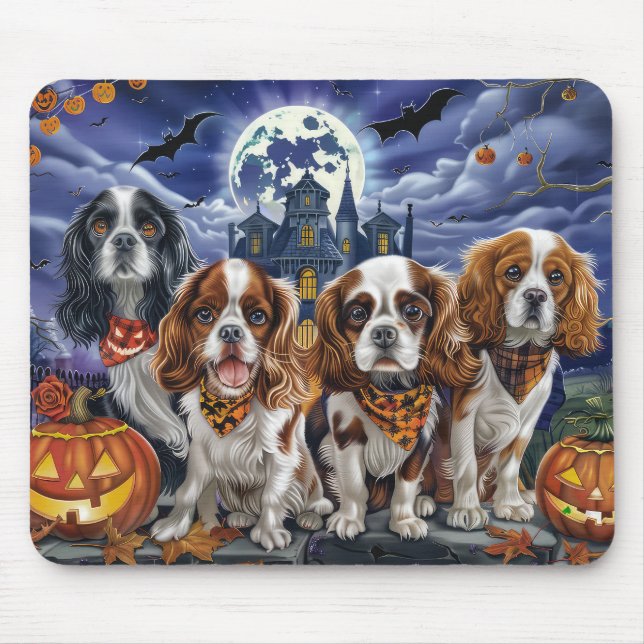 Tapis De Souris Cavalier King Charles Spaniel Halloween Éffrayant (Devant)