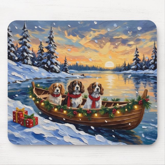 Tapis De Souris Cavalier King Charles Spaniel Noël Bateau (Devant)