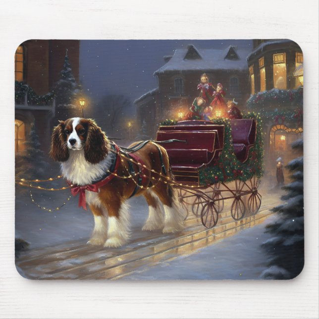 Tapis De Souris Cavalier King Charles Spaniel Noël Festive (Devant)