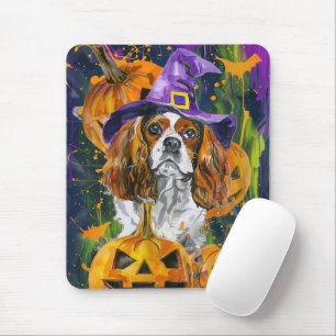 Tapis De Souris Cavalier King Chien Halloween Sorcière Et Citrouil