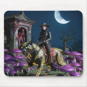 Tapis De Souris Cavalier Noir Chat Ghoul Champignons