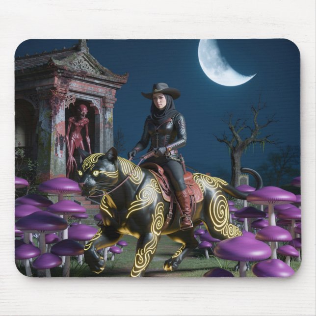 Tapis De Souris Cavalier Noir Chat Ghoul Champignons (Devant)