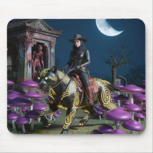 Tapis De Souris Cavalier noir chat noir champignons goule