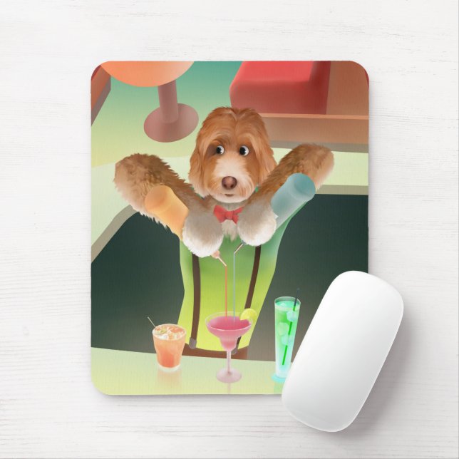 Tapis De Souris Cavapoo Dog Bartender Préparer des cocktails (Avec souris)