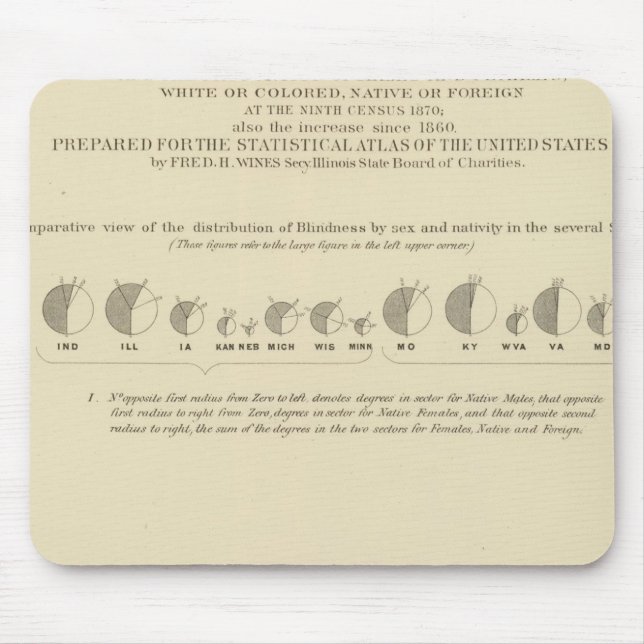 Tapis De Souris Cécité, statistique US Lithograph 1870 (Devant)