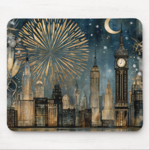 Tapis De Souris Célébration de feux d'artifice sur la skyline noct