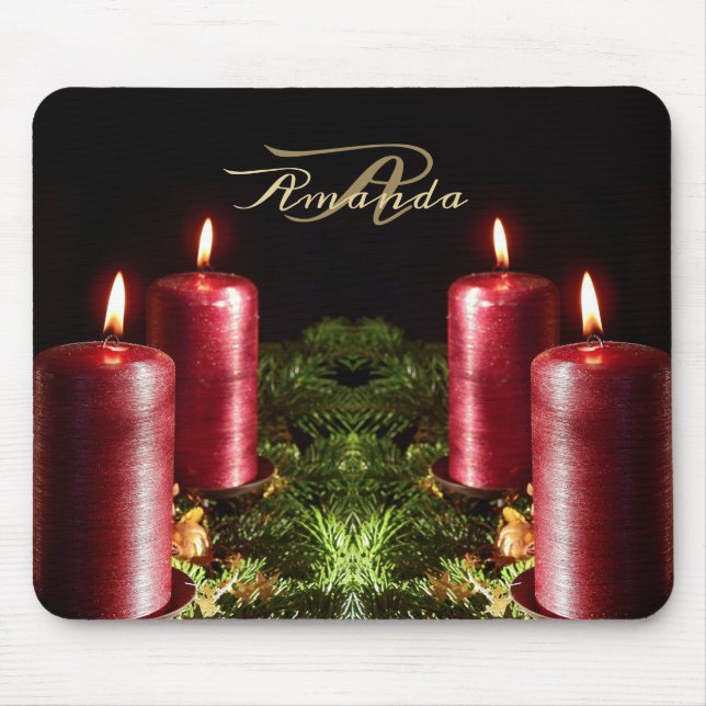 Tapis De Souris Célébration de Noël Bougies Rouges Vacances d'Hive (Devant)