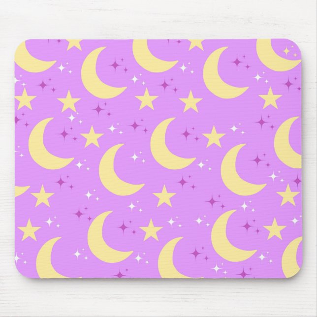 Tapis De Souris Céleste Lune étoiles Motif violet Arrière - plan (Devant)