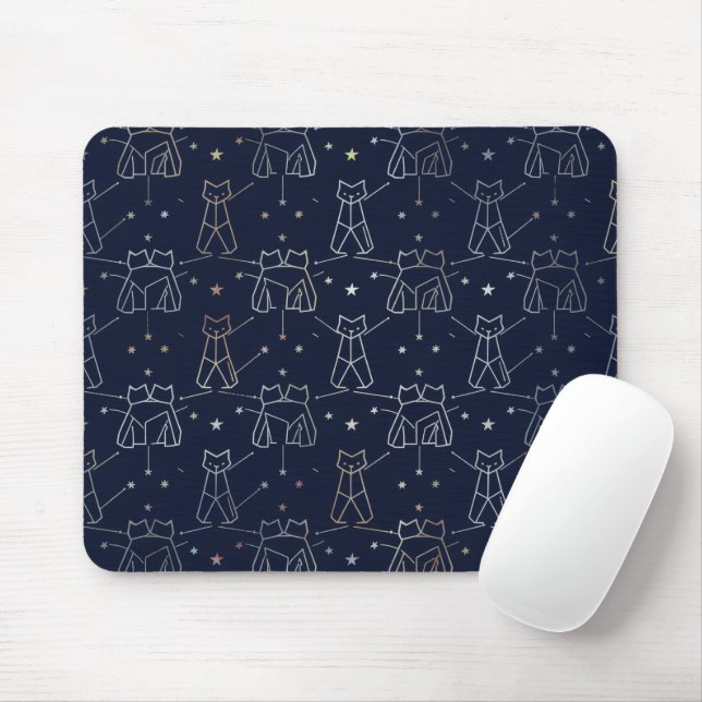 Tapis De Souris Celestial Cat Constellation Navy Blue Mouse Pad (Avec souris)