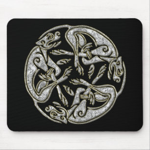 Tapis De Souris Celtic dogs traditionnel ornament gold and silver