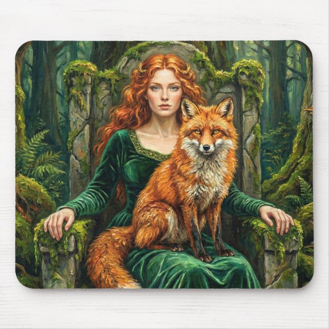 Tapis De Souris Celtic Forest Queen Red Fox Witch Fantasy Art ( (Devant)