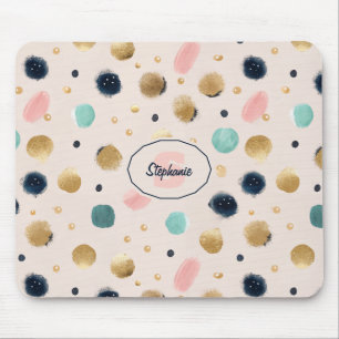 Tapis De Souris Cercle Abstrait Gold & Colorful Brushstroke