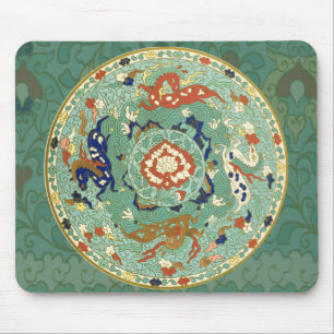 Tapis De Souris Cercle chinois antique bleu vert