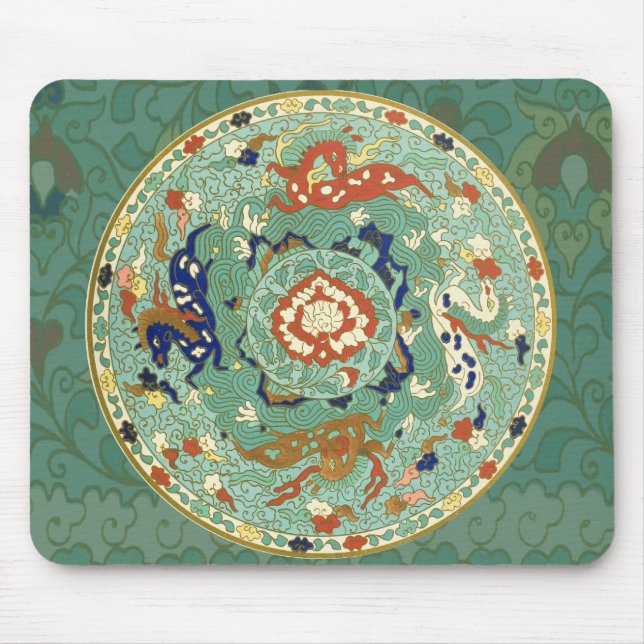 Tapis De Souris Cercle chinois antique bleu vert (Devant)