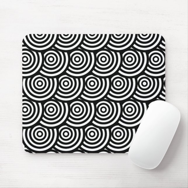 Tapis De Souris Cercles Abstraits noirs et blancs Wavy (Avec souris)