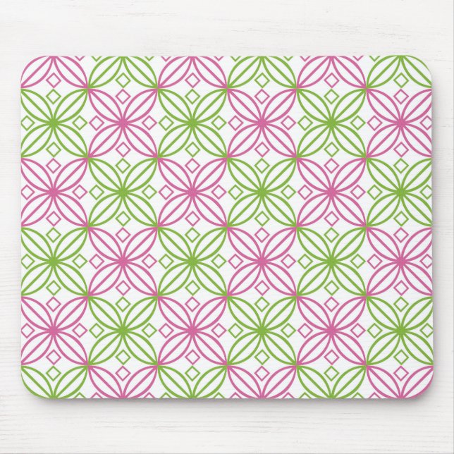 Tapis De Souris Cercles abstraits rose et vert motif (Devant)