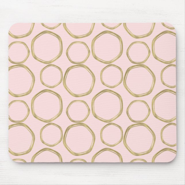 Tapis De Souris Cercles d'or et rose rougissant moderne tendance (Devant)