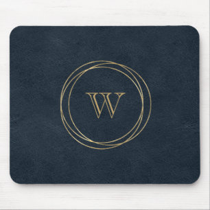 Tapis De Souris Cercles d'or Monogramme bleu foncé