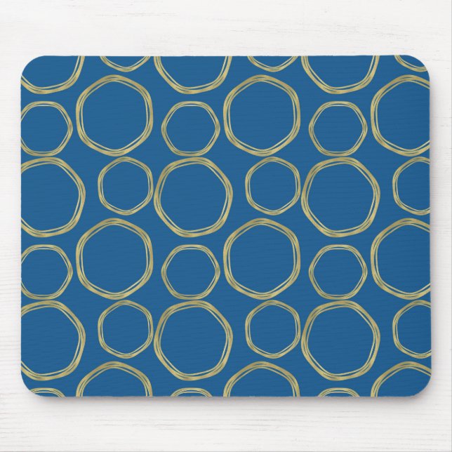 Tapis De Souris Cercles dorés et bleu vif moderne tendance (Devant)