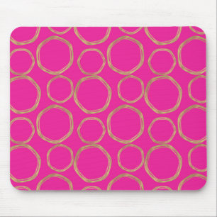Tapis De Souris Cercles dorés et rose vif tendance moderne