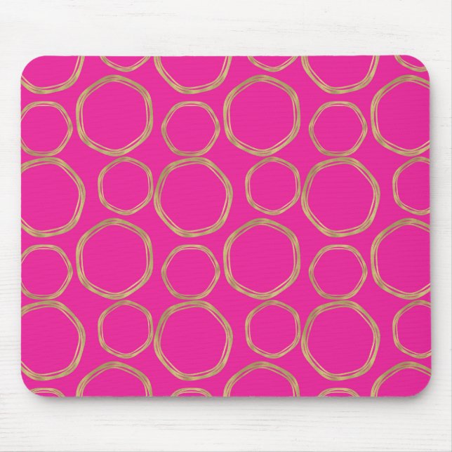 Tapis De Souris Cercles dorés et rose vif tendance moderne (Devant)