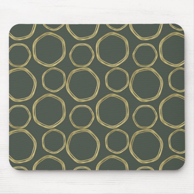 Tapis De Souris Cercles dorés et vert olive rustique moderne tenda (Devant)