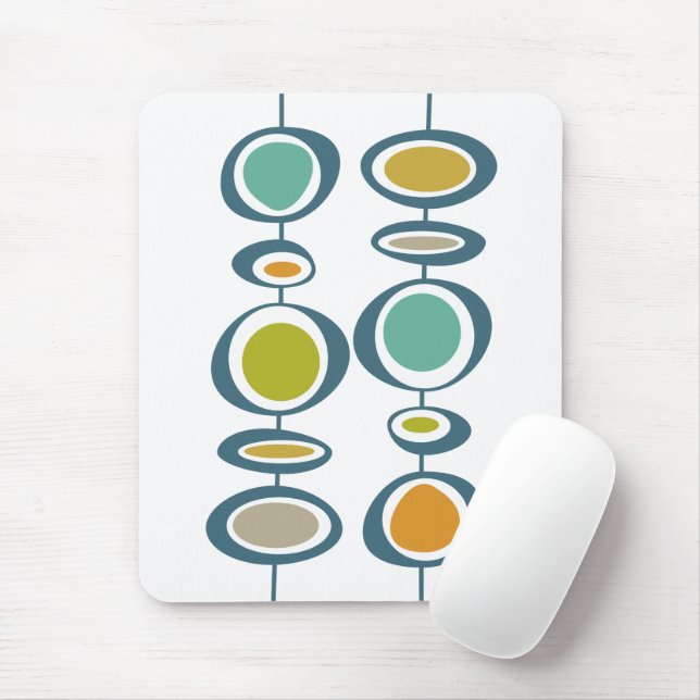 Tapis De Souris Cercles funky Vert Turquoise Orange milieu du sièc (Avec souris)