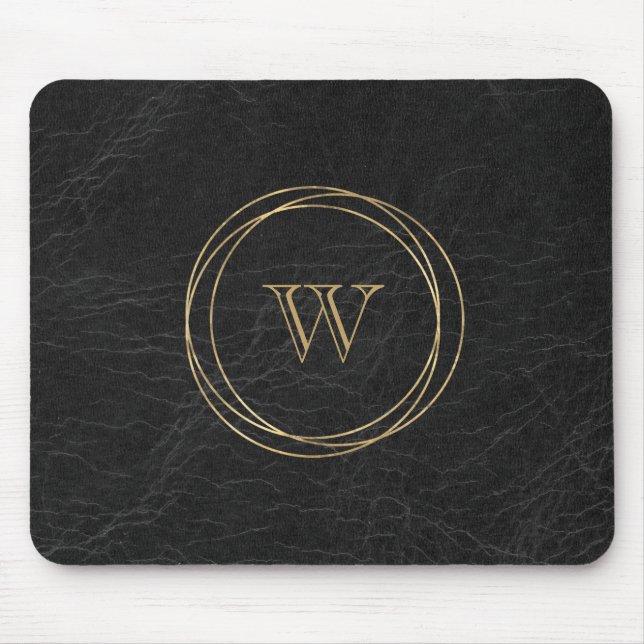 Tapis De Souris Cercles géométriques dorés Monogramme noir (Devant)