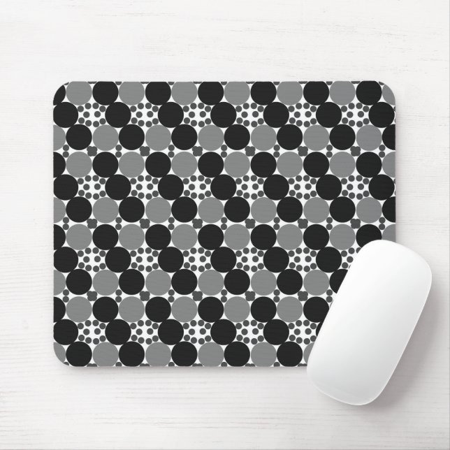 Tapis De Souris Cercles Monochromes : Noir Abstrait Blanc Et Gris, (Avec souris)