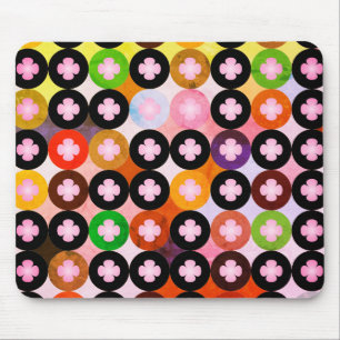 Tapis De Souris Cercles multicolores cool et trèfles roses