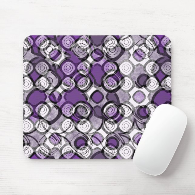 Tapis De Souris Cercles noirs Abstraits gris violet (Avec souris)