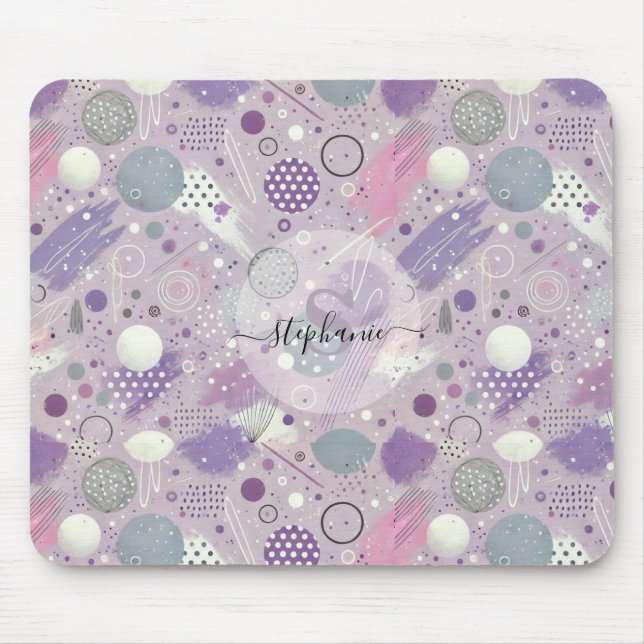 Tapis De Souris Cercles violets Abstraits avec accents de bandes d (Devant)