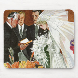 Tapis De Souris Cérémonie de mariage vintage avec mariée et marié