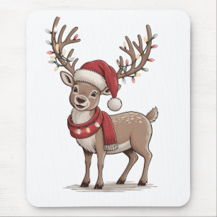Tapis De Souris Cerf Animal Noël Cerf Chapeau de Père Noël Xmas