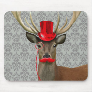 Tapis De Souris Cerf avec Casquette rouge et Moustache