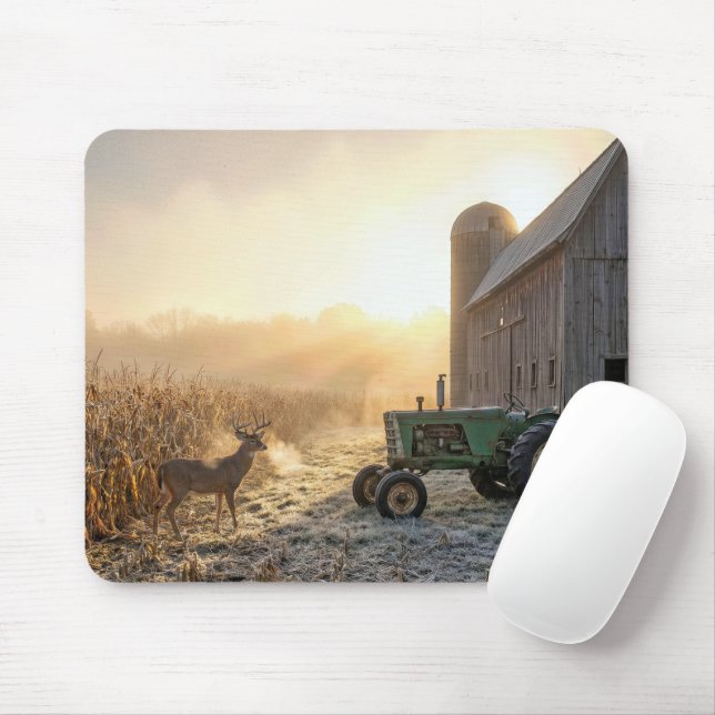 Tapis De Souris Cerf avec tracteur agricole vert (Avec souris)
