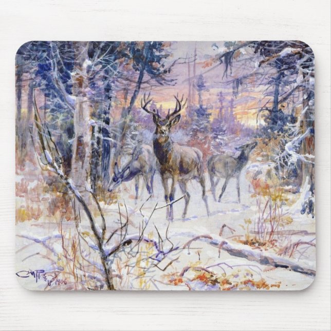 Tapis De Souris Cerf dans une forêt de neige (saison d'hiver) (Devant)
