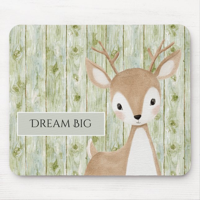 Tapis De Souris Cerf Mignon en Bois Faux Vert (Devant)