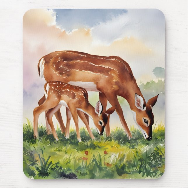 Tapis De Souris Cerf peint maman et bébé (Devant)