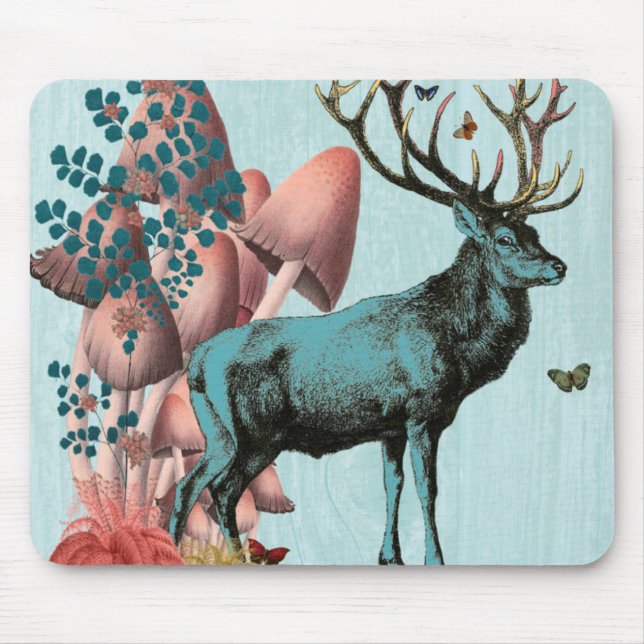 Tapis De Souris Cerf Turquoise en Forêt de Champignons 2 (Devant)