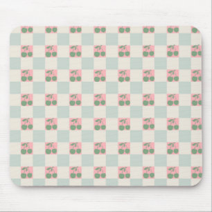 Tapis De Souris Cerise esthétique rose verte À damiers Motif Y2K