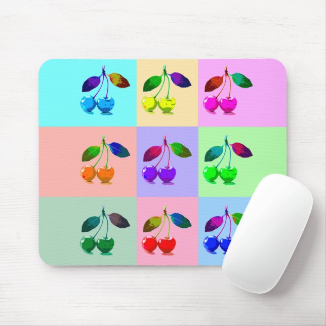 Tapis De Souris Cerises colorées - Pop Art (Avec souris)
