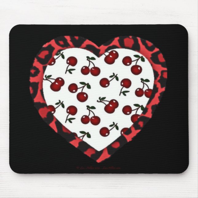 Tapis De Souris Cerises RAB Empreinte de léopard Heart Rockabilly (Devant)