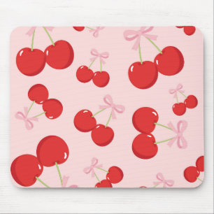 Tapis De Souris Cerises Rouges Avec Nœud Rose Chic Cottage Coquett