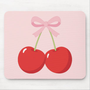 Tapis De Souris Cerises Rouges avec Nœud Rose Coquette Cottage Chi