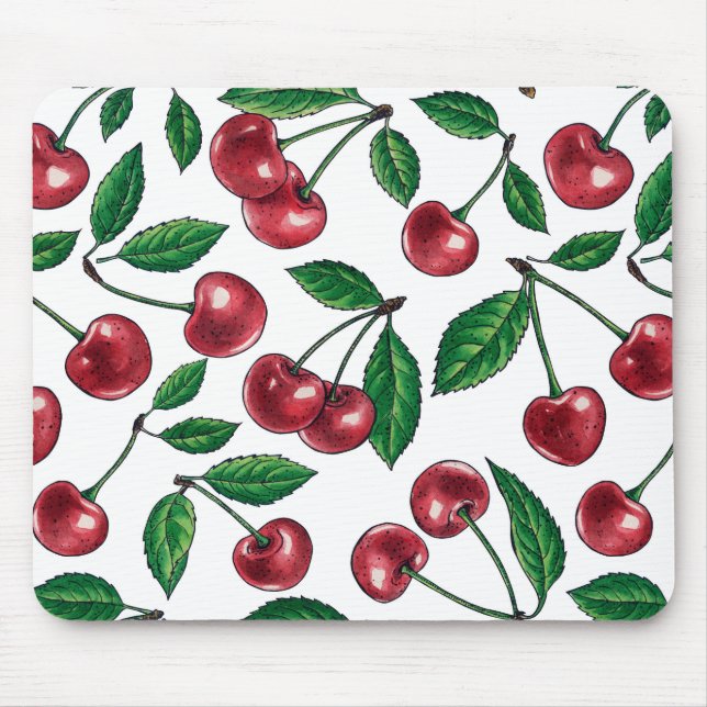 Tapis De Souris Cerises rouges sur blanc (Devant)