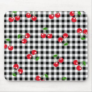 Tapis De Souris Cerisier rouge noir et blanc En vichy Motif
