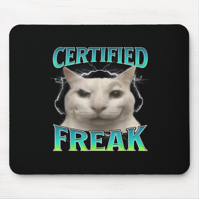 Tapis De Souris Certifié Freak Funny Chat Mème Maudit Silly Starin (Devant)
